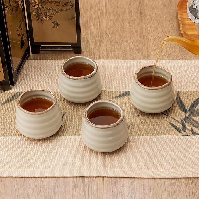 4pcs Japanese Tea Cup Set – Mini Size Cup 5OZ Ceramic Matcha Cup, Handless Espresso Cups, Cute Small Porcelain Coffee Mugs for Coffee Tea Lovers, Dishwasher & Microwave Safe(Retro Grey)