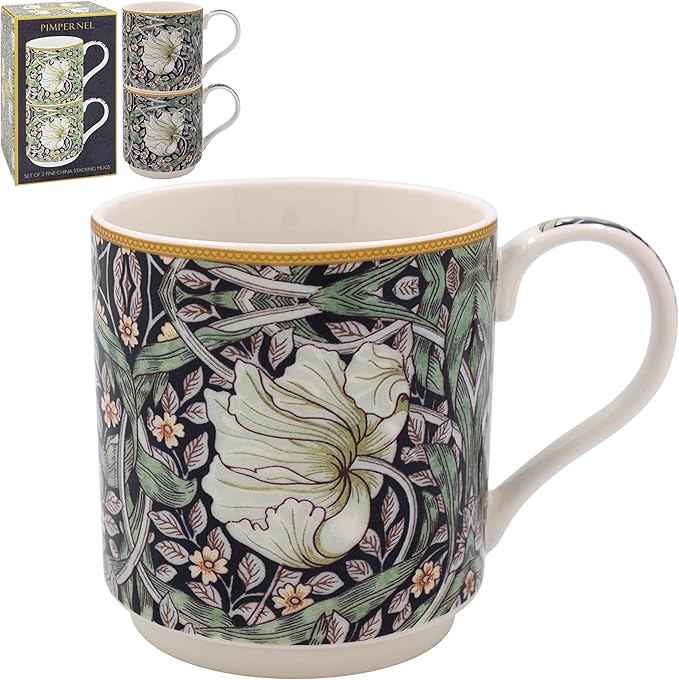Lesser & Pavey The Leonardo Collection William Morris Pimpernel Mugs Set of 2 | Stylish Tableware for Home Use | Coffee Cups for Every Occasion | Ideal Mens and Birthday Gifts