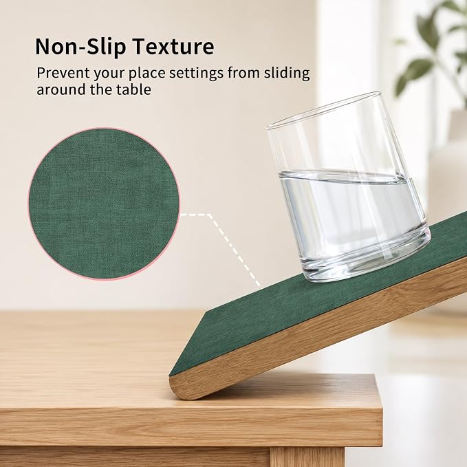 Maxpearl Faux Leather Placemats Set of 6 - Waterproof - Wipe Clean - Heat Resistant - Anti Slip Dining Table Place Mats, Suitable for Indoor & Outdoor Use, 17’’×12’’, Dark Green