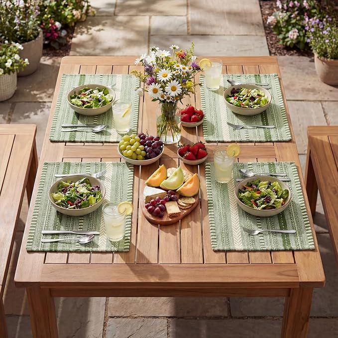 Artoid Mode Army Green Farmhouse Woven Braided Stripe Placemats Set of 6,12x18 Inch Seasonal Holiday Table Mats Party Kitchen Dining Decoration