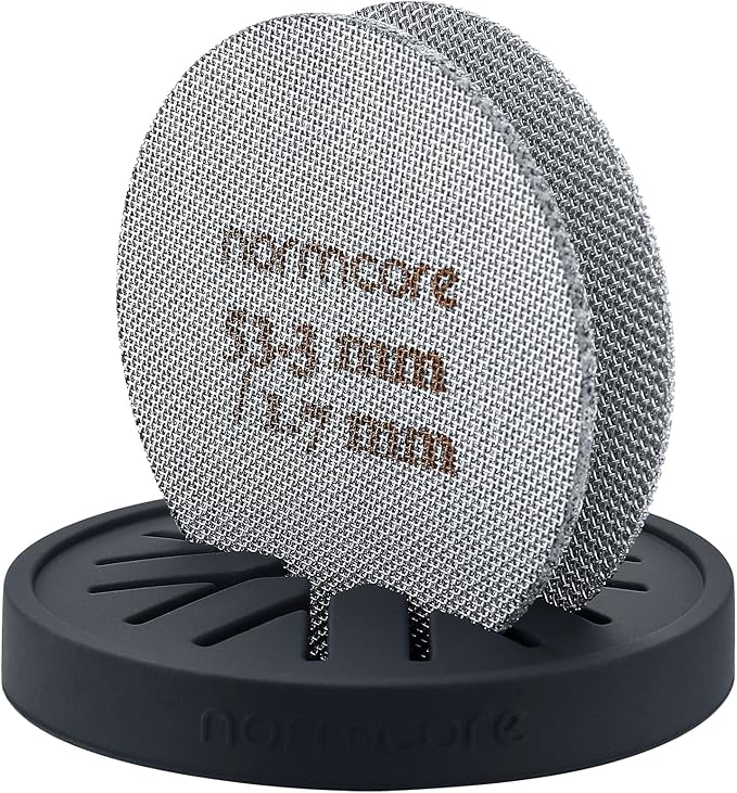 Normcore 2 Packs 53.3mm Puck Screen with Stand - Reusable Contact Shower Screen with Silicone Holder - 1.7mm / 1.0mm Thickness 150μm Mesh - Compatible with Espresso Machine 54mm Portafilter Basket