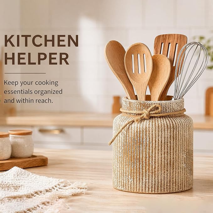 Utensil Holder, Farmhouse Vase,Ceramic Vintage Rustic Terracotta Vase, 7.1 Inch for Home Decor, Living Room, Bookshelf, Bedroom, Bathroom, Kitchen,Ideal for Modern Home Decor,Rust