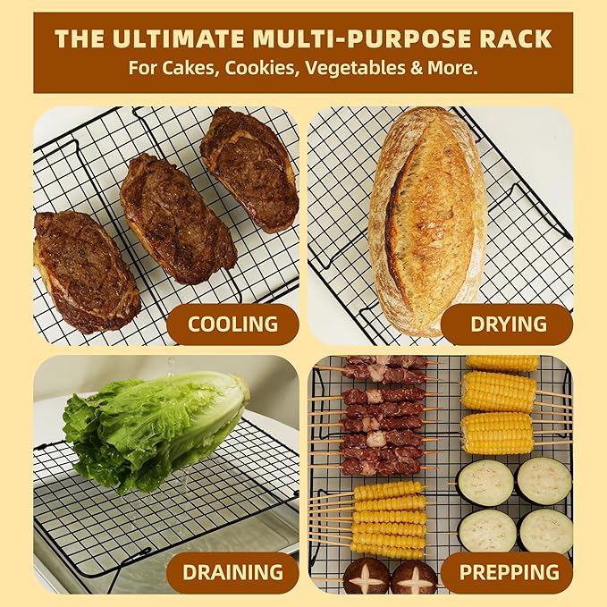 Cooling Rack, 5 Tier Stackable Cooling Racks for Cooking Baking Roasting, Multi-Level Collapsible Cookie Rack for Cakes, Oven Safe & Easy Clean (Black, 5-Tier)