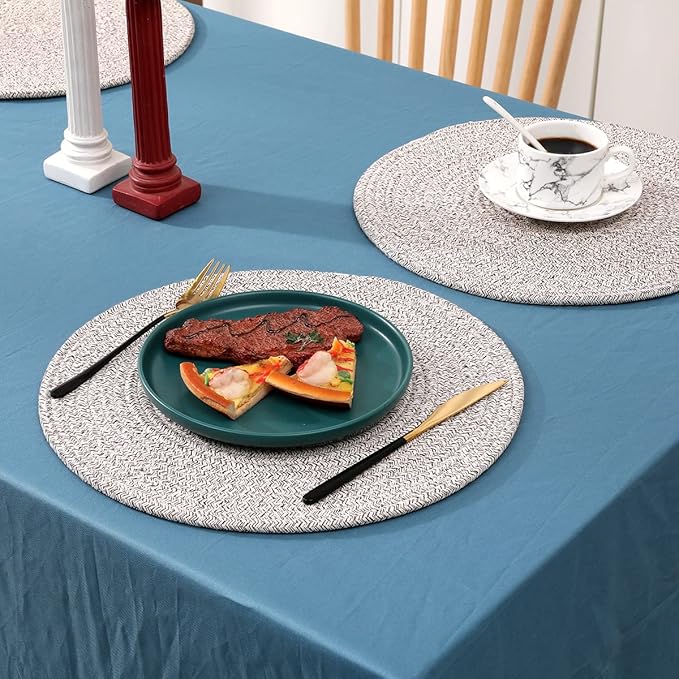 6Pcs Round Cotton Woven Placemats, 13.8'' Mix Brown Woven Vintage Place Mats, Woven Plate Chargers Wicker Tablemats Farmhouse Boho Braided Heat Resistant Outdoor Placemat Patio Table Mats