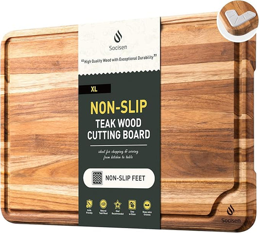 Teak Wood Cutting Board 17inch Wooden Chopping Board Bamboo High-end Mother Gifts Best Mama Mommy Christmas Xmas Birthday Law Step Stepmom Stepmother Have Everything Good Unique Present XL
