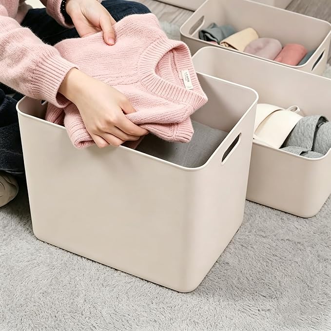 Ytteve 6-Pack Light Grey Stackable Plastic Storage Bins with Lids & Handles, 4 Large (11.8"x8"x9.8") & 2 Medium (11.8"x8"x4.7"), Organizer Containers for Closet, Shelves, Drawers, Home & Office