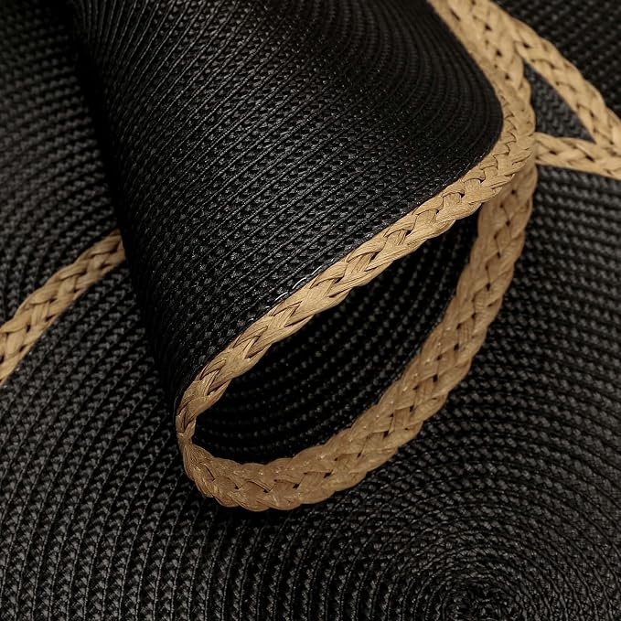 Noctiflorous Braided Round Placemats Set of 8, 15 Inch Woven Table Mats, Non-Slip Washable Thin Edge Place Mats for Kitchen Dining Table Decor (Black, 8)
