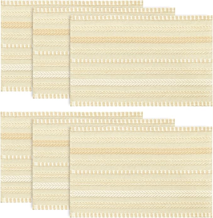Artoid Mode Burlap Brown Farmhouse Woven Braided Stripe Placemats Set of 6,12x18 Inch Seasonal Holiday Table Mats Party Kitchen Dining Decoration