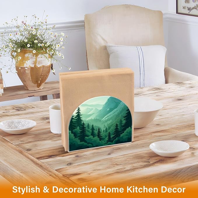 Napkin Holder Acrylic Napkin Holder for Table Kitchen Party Restaurant U Shaped Upright Napkin Dispenser Organizer Mountain Forest Trees Green 02