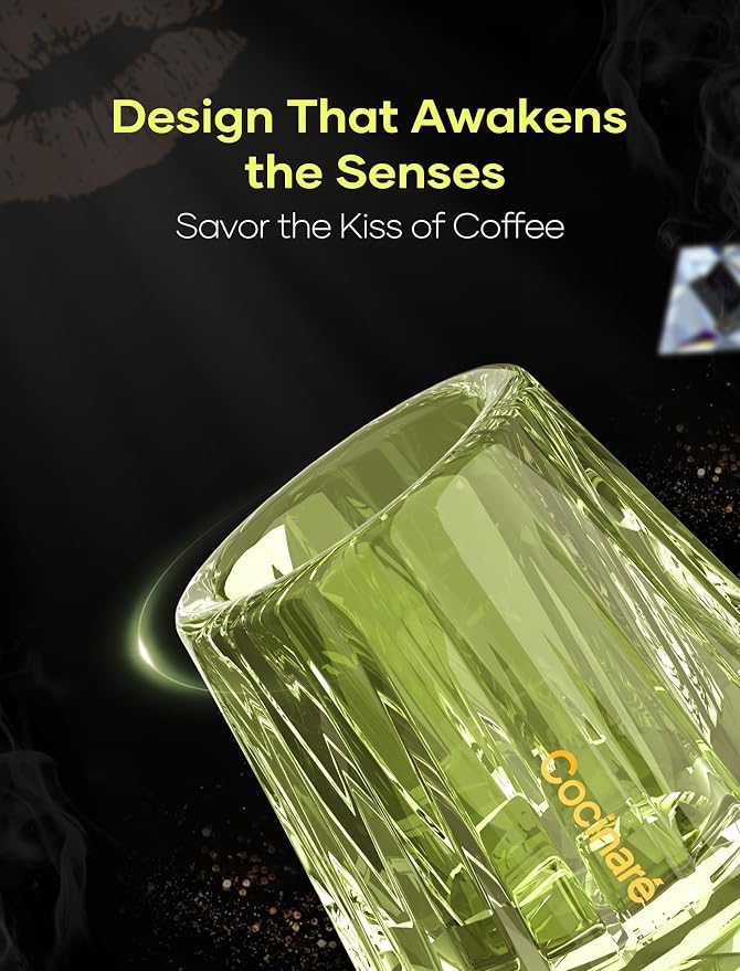 Cocinare KissCup Crystal Espresso Cup – 1.5oz Demitasse Cup for Espresso, Pour-over coffee & Tea, Lime Green, Art Crystal