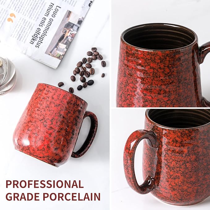 Hasense Large Coffee Mugs Set of 2, Ceramic 20 oz Coffee Cups for Office and Home, Modern Coffee Mug with Big Handle for Latte Coffee Tea Soup as Friend Gifts, Dishwasher and Microwave Safe, Red