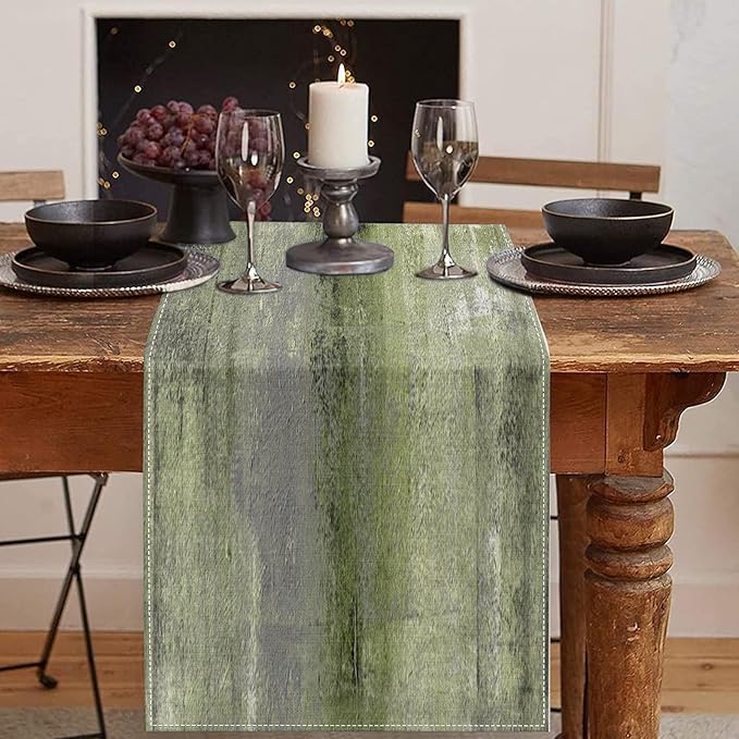 Emvency Farmhouse Table Runner, Vintage Olive Green and Grey Abstract Art Painting for Kitchen Coffee Table Family Dinners Holiday Parties Wedding Events Decor(13x90 inch)