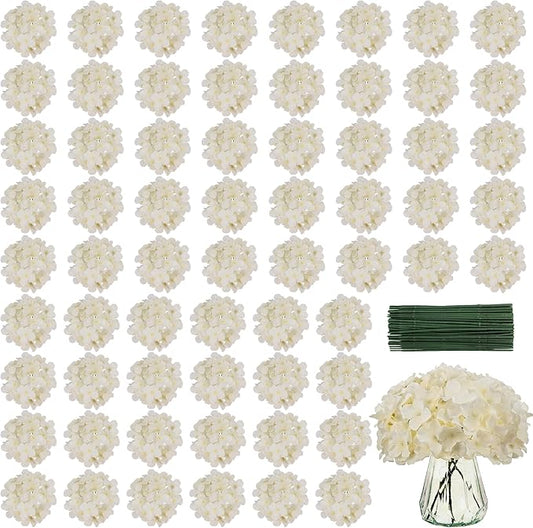 64 PCS Silk Hydrangea Flowers with Detachable Stems, Full Artificial Hydrangea Heads for Wedding Centerpieces, Bridal Shower Bouquets, DIY Floral Arrangements & Home Decor