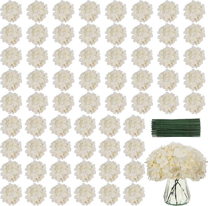 Artificial Hydrangea Flowers Bulk 40PCS with Stems Full Fluffy Silk Hydrangea Heads for DIY Floral Arrangements Home Decor Table Centerpieces Small Wedding Bouquets Party Decorations