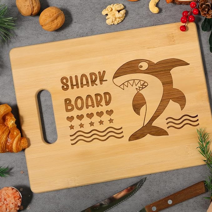 Bamboo Cutting Board for Kitchen, Heavy Duty Wood Shark Charcuterie Boards with Juice Groove, 100% Organic Bamboo, Pre Oiled, 11"