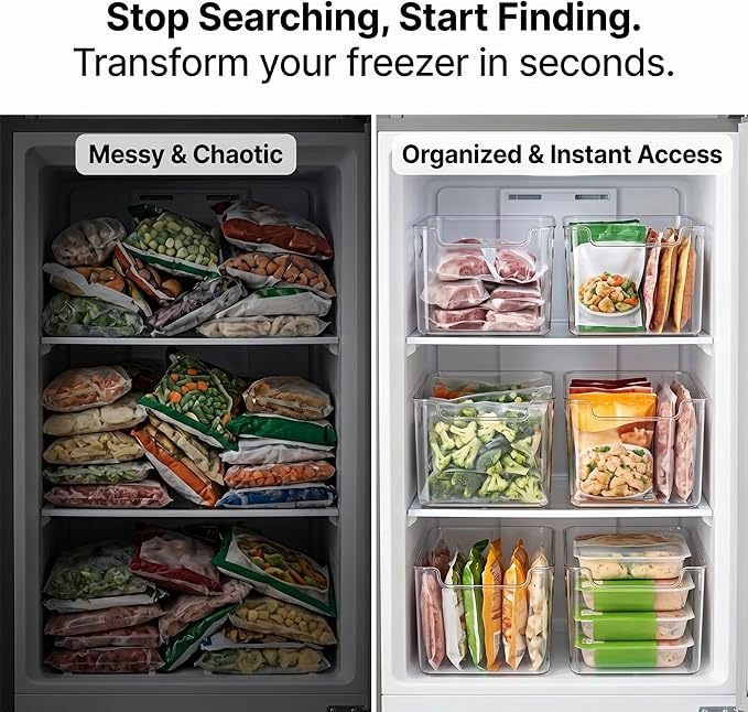 Thickened Crystal Clear Freezer Storage Bins, Multipurpose Freezers Handles Storages Bins, Stackable Deep Crystal Freezer Storage Cold Easy To Clean For Every Room(2S Clear+2S Green)