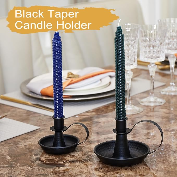 Black Iron Pillar Candlestick Holders, with Handle, Taper Candle Holder for Candlesticks, for Fireplace Party, Dining, Home, Wedding Decor,Fits 3/4 inch Thick Candle&Led Candles（Set of 6 Pcs）