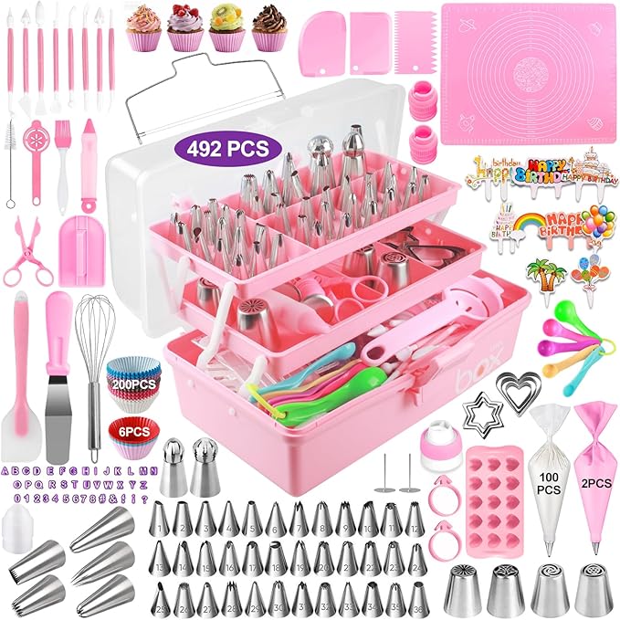 492set Cake Decorating Tools Kit,Include Piping Bags and Tips Set,Baking Supplies Accessories with Storage Case,Cupcake Cookie Frosting Fondant Bakery for Adult Beginners or Professional Cake Shop