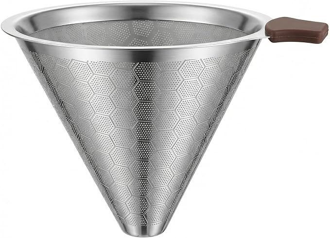 Upgrade Reusable Pour Over Coffee Filter for Chemex & Hario V60, Double Layer Fine Mesh Stainless Steel, Cone Coffee Filter 3.46inch height, 4-10 Cup Coffee Makers, Eco-Friendly Coffee Strainer