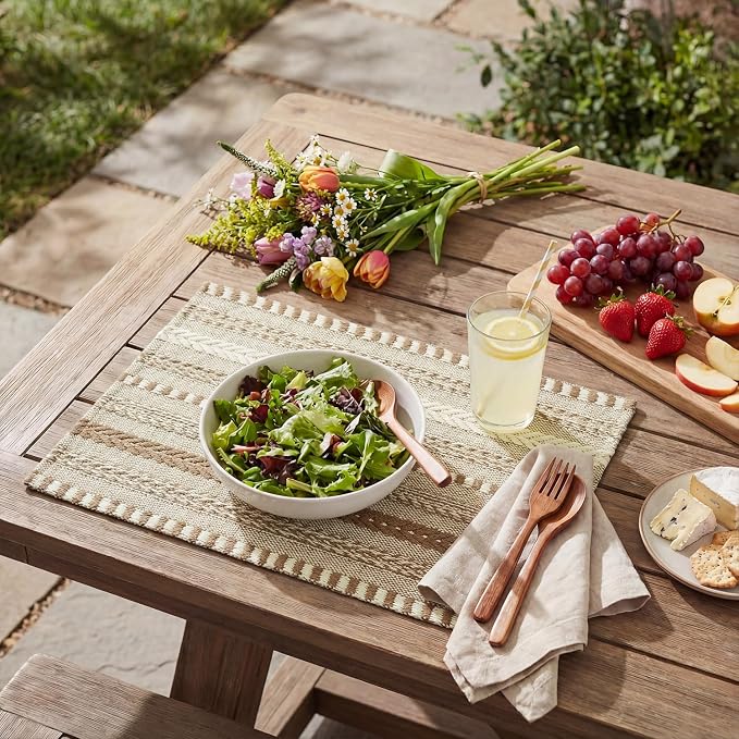 Artoid Mode Light Coffee Farmhouse Woven Braided Stripe Placemats Set of 4,12x18 Inch Seasonal Holiday Table Mats Party Kitchen Dining Decoration