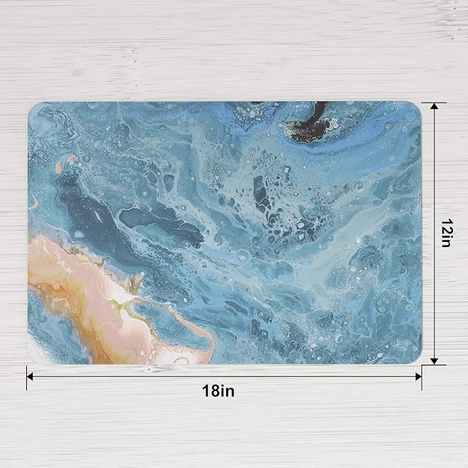QiyI Placemats Set of 6, 12x18 Inch Faux Leather Place Mats for Kitchen Dinning, Heat Resistant Anti Slip Pink Gold Table Mats, Waterproof Wipeable Washable Placemat Party Table Décor, Blue Marble