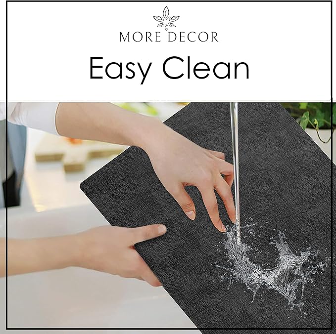 More Décor Faux Leather Placemats Set of 4 for Dining Table – Waterproof, Wipeable, Washable, Stain & Heat Resistant, Non-Slip Table Mats – 12 X 17 Inch, Dark Grey
