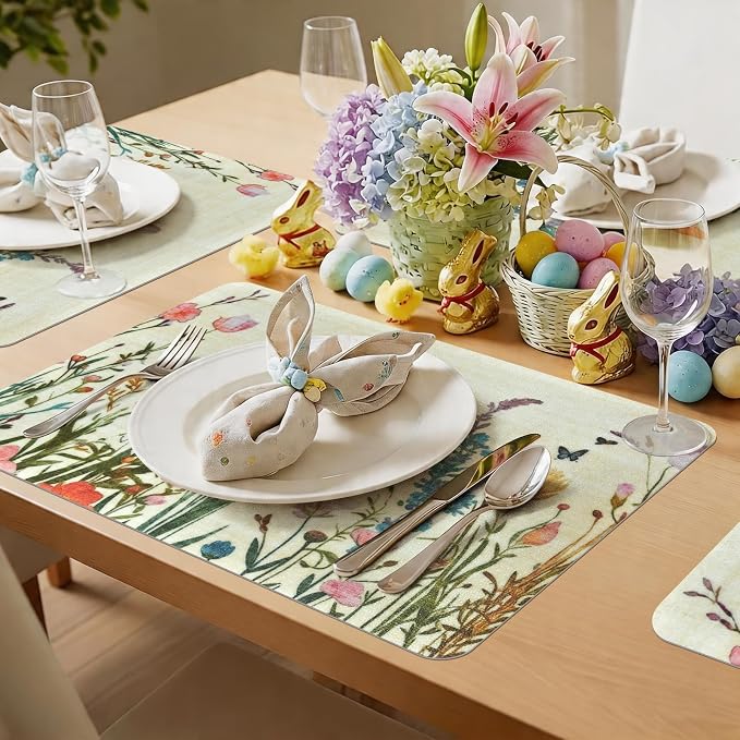 Vinyl Placemats Set of 4-12x17 Inch - Heat Resistant Washable Place Mats Waterproof Non-Slip Wipeable Table Mats for Dining Table Decor, Indoor/Outdoor Plastic Mat