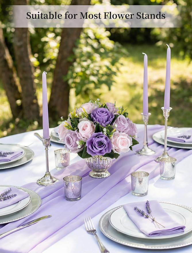 BLOSMON Wedding Flower Centerpieces for Tables: 6 Pcs Pink Purple Roses | Artificial Silk Flower Balls Arrangement Decorations for Home - Fake Silk Floral Bouquet with Base Party Reception Decor