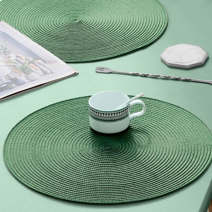 AHHFSMEI Round Placemats Set of 8 Heat Resistant Washable Non-Slip Woven Braided Table Mats for Dining Table Kitchen & Home Decor (Olive Green,8)