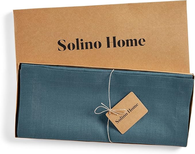 Solino Home Linen Table Runner 120 Inches Long - 100% Pure Linen Peacock Blue Table Runner 14 x 120 Inch - Fete