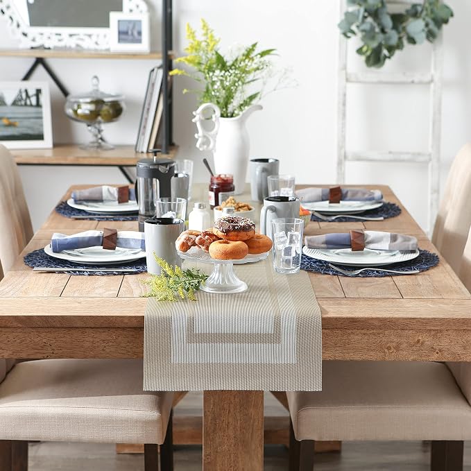 DII PVC Tabletop Collection Woven Indoor/Outdoor, Table Runner, 14x72, Champagne