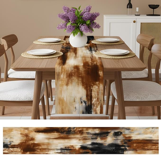 Black Brown Gradient Table Runners 90 Inches Long, Cotton Linen Fabric Table Runner Dresser Scarf, Retro Rustic Abstract Minimalist Art Tablerunner for Party/Kitchen/Dinner/Wedding Decor 13"x90"
