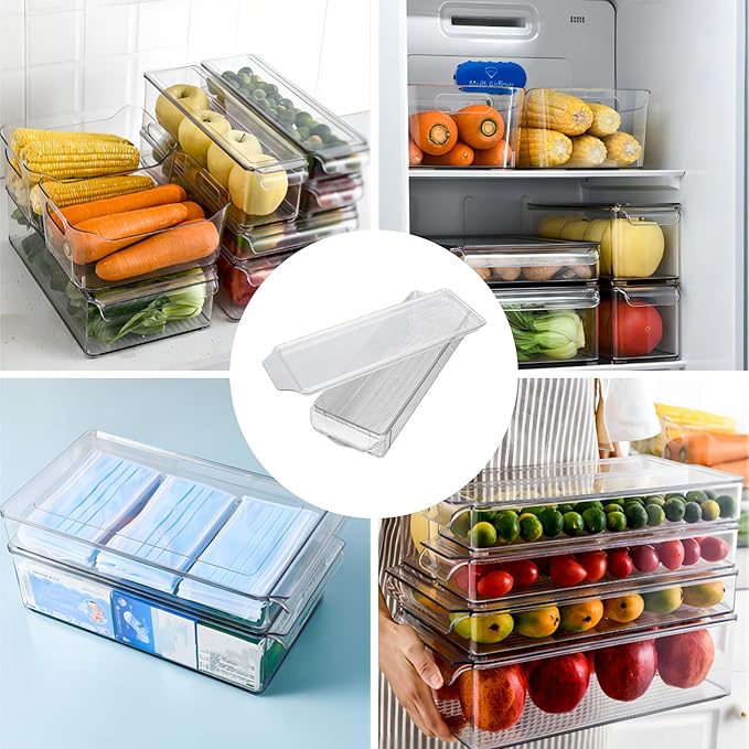 Zerodis Fridge Storage Container, Stackable Refrigerator Bins with Lids Clear Fridge Organizer Case for Food Drinks Vegetable