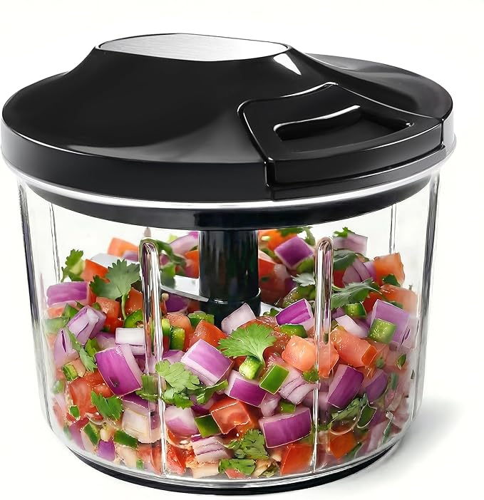 LHS Manual Food Processor Large Vegetable Chopper, 1000ML Pull String Chopper Garlic Mincer Onion Cutter for Veggies,Salad,Fruits, Nuts, BPA Free, Black