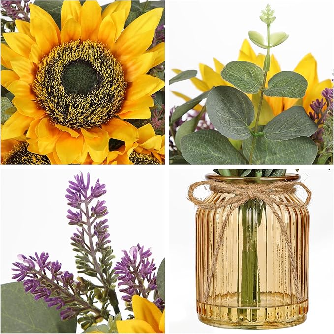 Oairse Fake Flowers in Vase, Sunflowers Artificial Flowers with Vase Sunflowers Centerpieces for Table Silk Flower Arrangement for Farmhouse Home Kitchen Bathroom Wedding Party Dining Room Decor