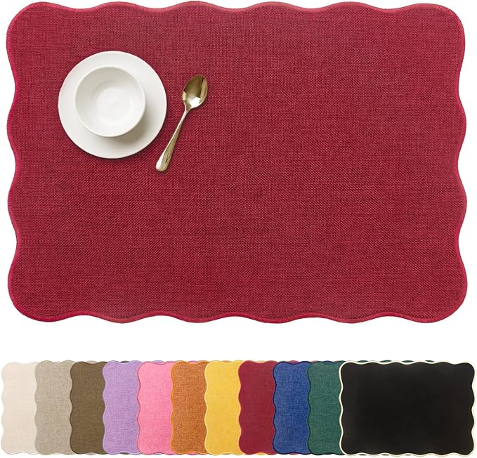 AHHFSMEI Faux Linen Placemats Set of 8 Heat Resistant Non-Slip Stain Proof Table Mats for Kitchen Dining Elegant Decor Place Mats (red 8)