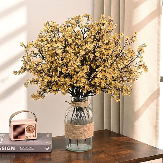Waipfaru 15 Pcs Baby's Breath Artificial Flowers Gypsophila for Home DIY Floral Arrangement Table Centerpiece Living Room Christmas Decoration (Gold)