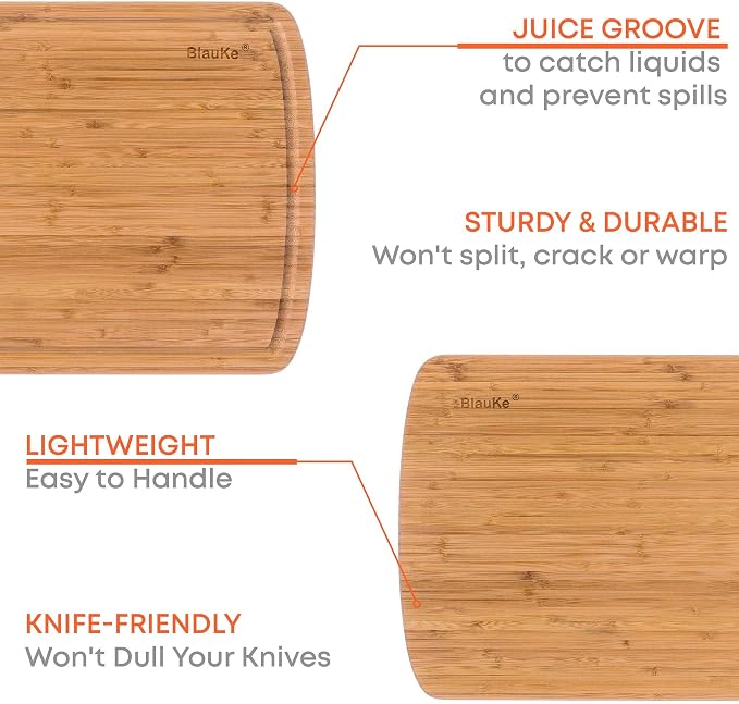 Wood Cutting Board for Kitchen – 18x12" Extra Large Bamboo Cutting Board with Juice Groove – Wooden Chopping Board, Serving Tray, Butcher Block – BlauKe®