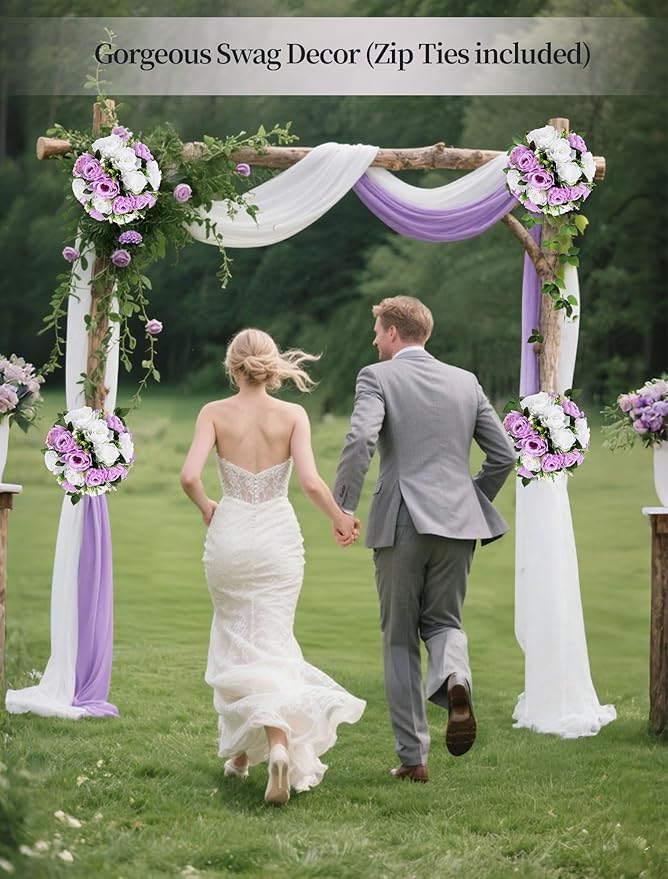 BLOSMON Lilac Flowers Balls for Centerpieces: 10 Pcs Purple White Fake Roses Flower for Wedding Table - Artificial Silk Kissing Bouquet Floral Arrangement Center for Home Party Event Decor | Purple White artificial Floral Arrangement for Wedding - Faux...