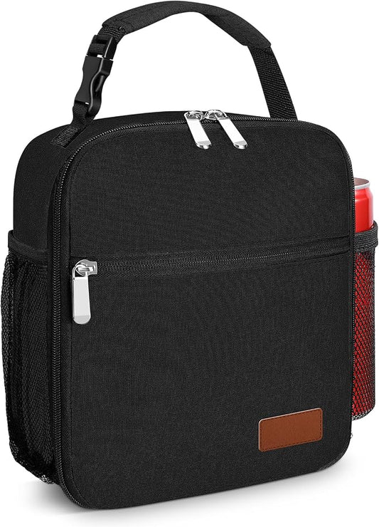 Small Lunch Box Insulated Lunch Bag for Men Women Kids, Reusable Lunch Bags Portable Small Lunch boxes Cooler Bag for School/Work/Picnic, Black 12-Can(6.5L)