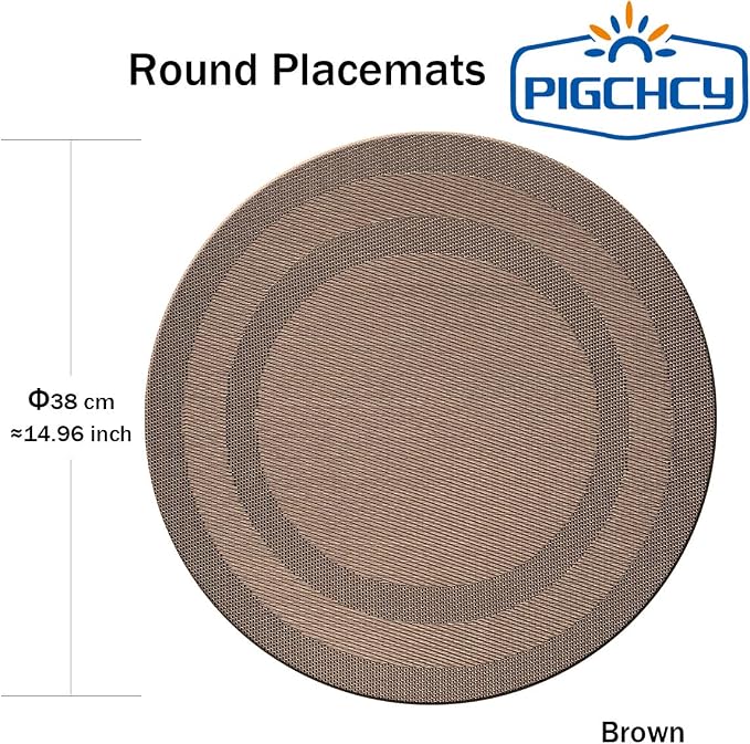 PIGCHCY Round Placemat Set of 8 Vinyl Washable Kitchen 15 inch Table Placemats for Wedding Holiday Party (Coffee Brown)