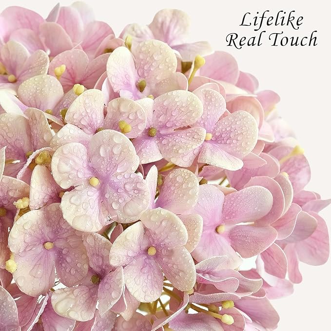 JINWOE 4Pcs 20" Dusty Pink Real Touch Fake Hydrangea Flowers,Full Lifelike Silk Artificial Hydrangeas Fake Flowers for Bouquet Table Centerpieces Spring Wedding Indoor Home