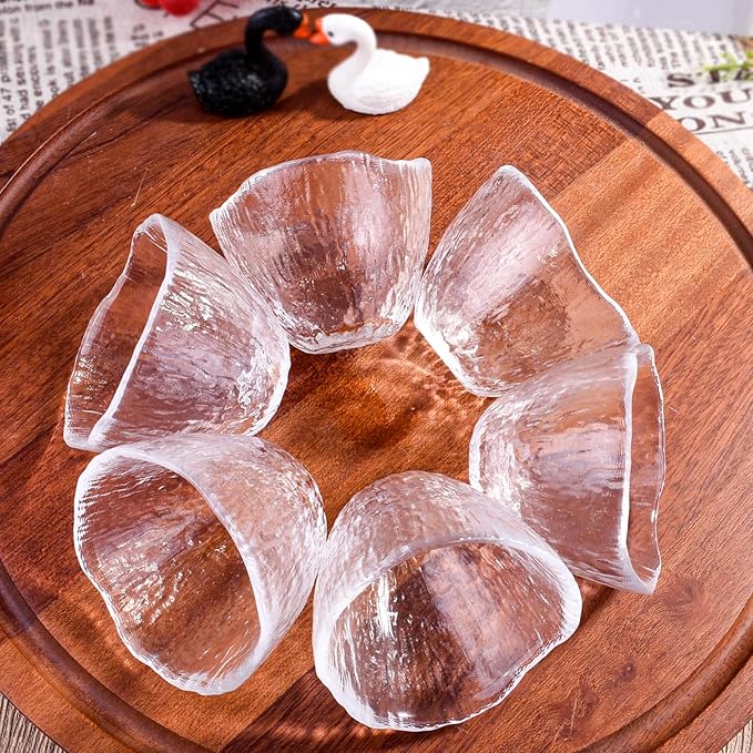 1.7 oz Small Glass Cup Set of 4-50ml Clear Sake Cup, Espresso Shot Glass, and Whiskey Tasting Glass - 2.55" Wide x 1.89" Tall Textured Transparent Glassware for Spirits, Tea, and Home Bar