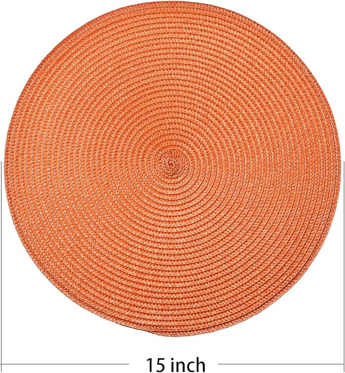 AHHFSMEI Round Placemats Set of 4 Heat Resistant Washable Non-Slip Woven Braided Table Mats for Dining Table Kitchen & Home Decor (Orange, 4)