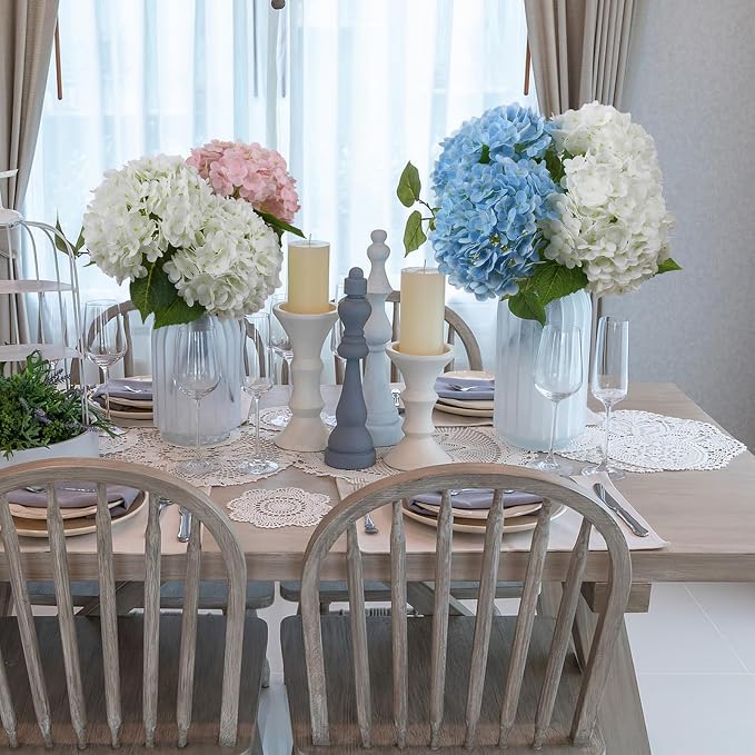 Leftover Hydrangea Artificial Flowers,4 Pcs Real Touch Hydrangea Flowers with 3 Pcs Butterflies for Centerpiece Table Decorations,Floral Arrangements for Coffee Table Decor Living Room Decor