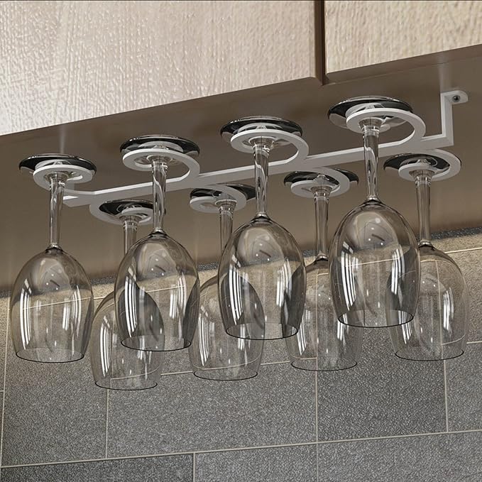 White Wine Glass Rack, Hanging Wine Cup Holder for Under Cabinet Kitchen Bar, Wine Storage Shelf, Wrought Iron Glass Goblet Stemware Racks (Size : 40x18cm)