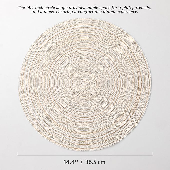 Round Placemats Set of 4 Woven Placemats Washable Braided Table Mats for Dining Table Heat Resistant Non-Slip Circle Place Mats(Cream)