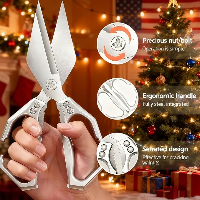 Multifunctional Heavy-Duty Kitchen Shears,Ultra Sharp Stainless Steel Poultry Shears,Multipurpose Food Scissors for Chicken, Meat,Fish, Vegetables,Bone Cutting(Silver)