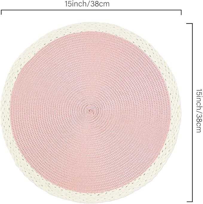 Noctiflorous Braided Round Placemats Set of 4, 15 Inch Woven Table Mats, Non-Slip Washable Place Mats for Kitchen Dining Table Decor (Mint Pink, 4)