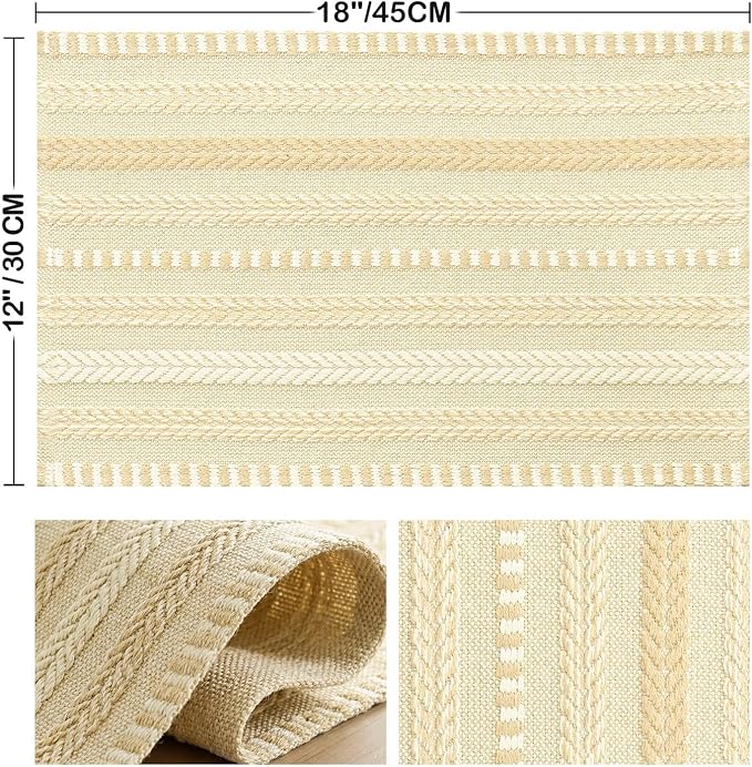 Artoid Mode Burlap Brown Farmhouse Woven Braided Stripe Placemats Set of 6,12x18 Inch Seasonal Holiday Table Mats Party Kitchen Dining Decoration